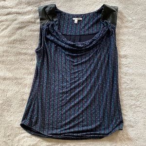 Halogen Cowl neck Tank w/ Vegan Leather Shoulder Patches
